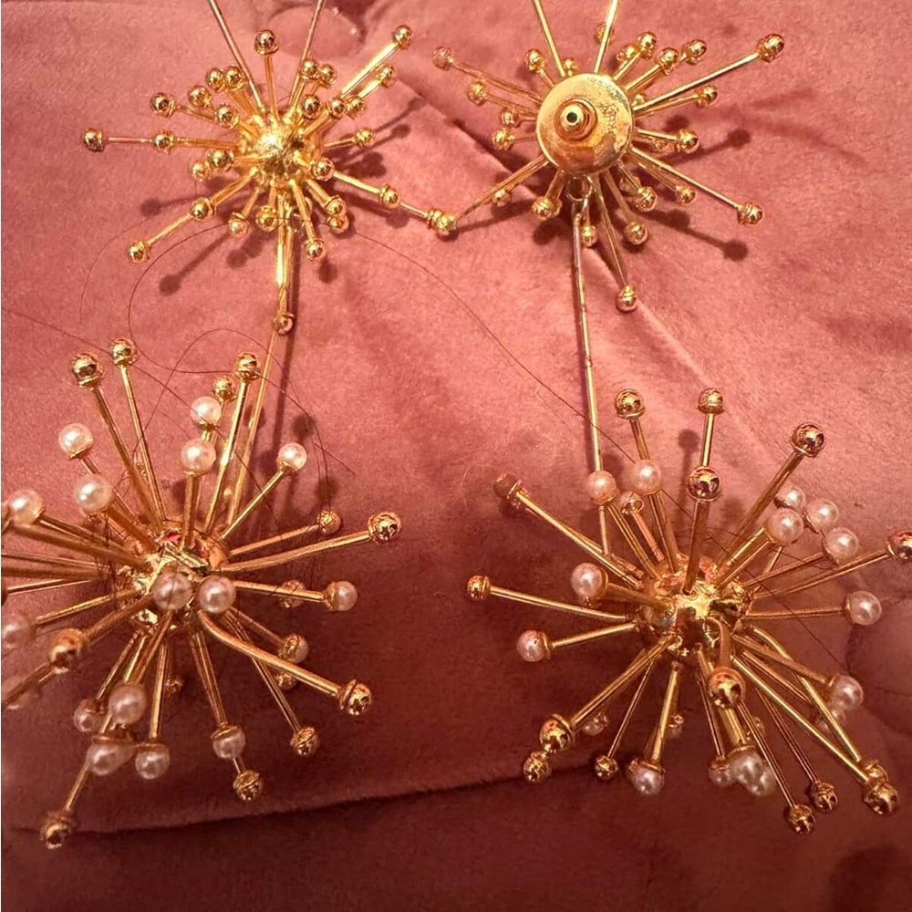 Gold and Pearl Starburst Earrings